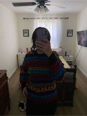 Vintage Multicolor Patterned Knit Sweater - Women's